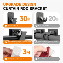 (A Pair) No Drill Curtain Rod Holders for Home & Bathroom