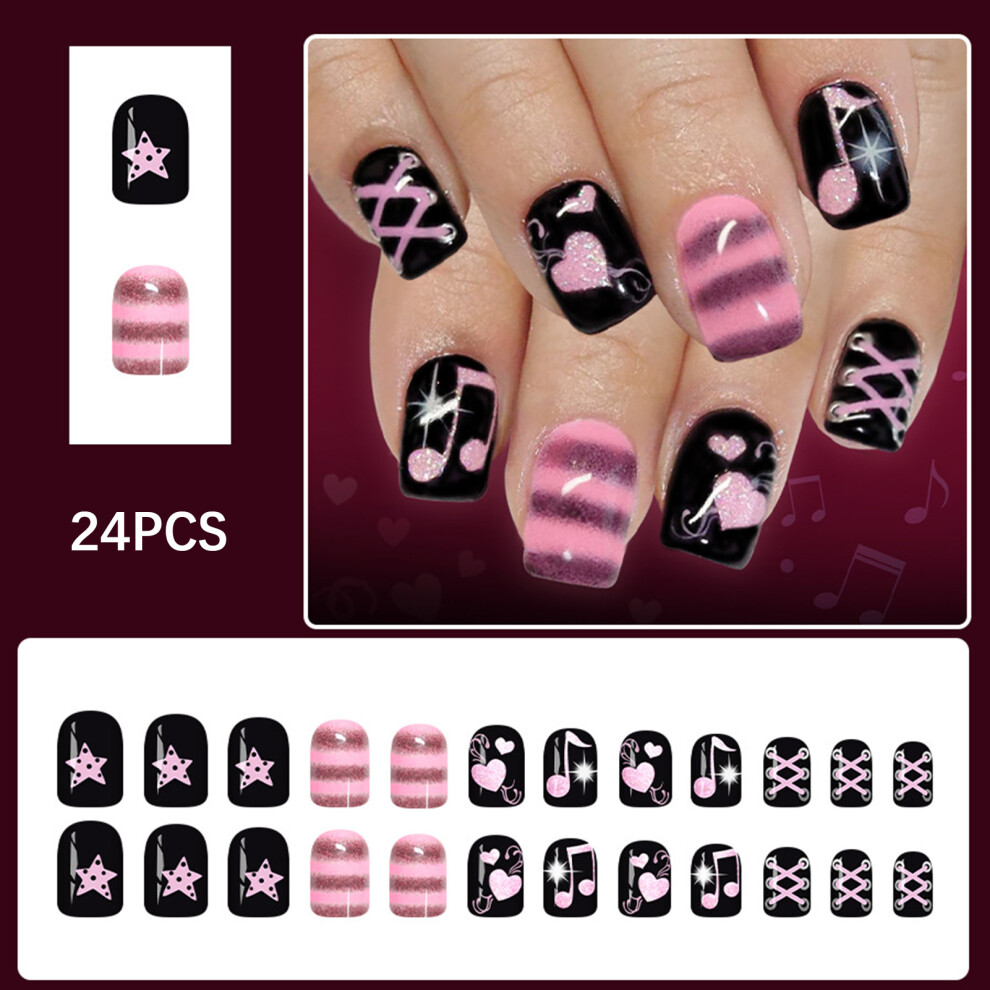 Zhouq-Outdoors 24Pcs Pink Glitter Short Fake Nails For Party