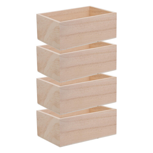 4Pcs Wooden Storage Boxes Rustic Unfinished Craft Organizer for Home
