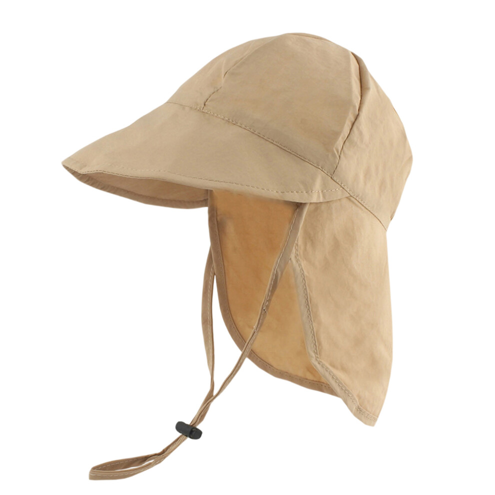 (One Size, Khaki) Sun Hat for Baby Girl Boy Solid Color Wide Brim Neck Flap Summer Beach Bucket Hat for Outdoor Activities