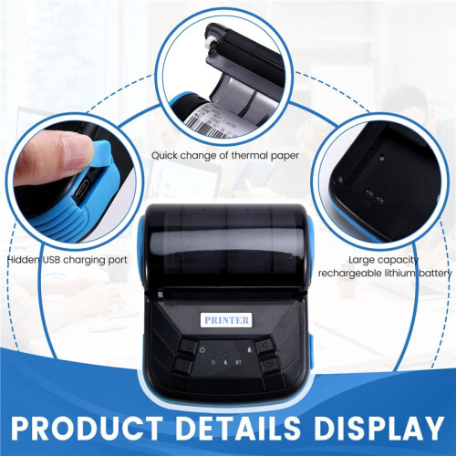 80mm  Thermal Printer Exquisite  Design Portable Inkless Printer for Android, IOS, Windows UK Plug 1