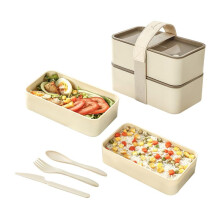 Portable Bento Box with Tableware,Double-Layer Microwave Safe Lunch Box,Leak Proof Food Container for Students