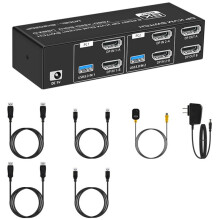 Conmutador KVM DP 8K para 2 Computadoras Conmutador KVM USB 3.0 2 Entradas, 2 Salidas y 4 Puertos USB 3.0 para Mouse, Teclado, Monitor, Enchufe de EE.