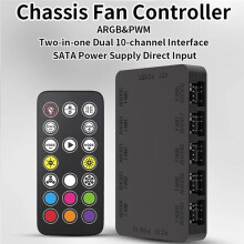 ARGB Cooling Fan Hub10-Port 4Pin 5V-3Pin Fan Controller with Magnetic Computer Case Lighting PWM Fan Splitter White