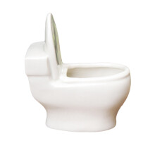 Vaso de cerâmica em formato de vaso sanitário para plantas de interior, vaso divertido com furo de drenagem, vaso de cerâmica branca esmaltada