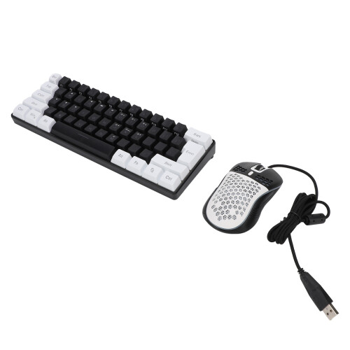 61-Key RGB Gaming Keyboard with Mouse, Wired, Black/White Frame