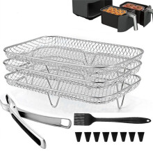 13-Piece Air Fryer Oven Set with 3-Tier Stackable Grilling Rack for Home Kitchen 19x13cm