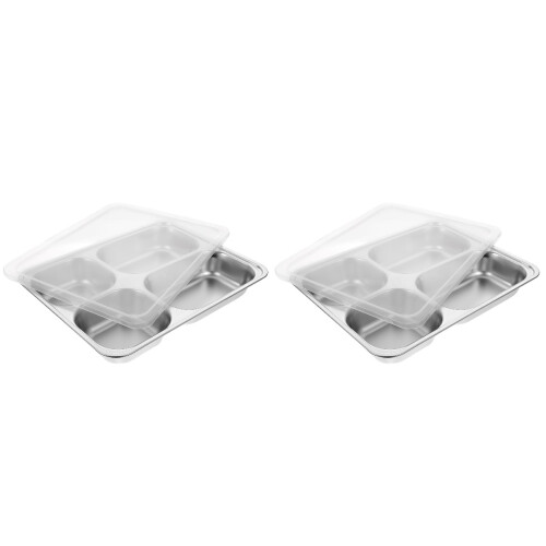 2Pcs Stainless Steel Lunch Divided Plate 4 Compartments Multi-Color 1