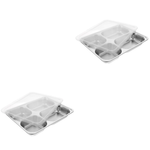 2Pcs Stainless Steel Lunch Divided Plate 4 Compartments Multi-Color 2