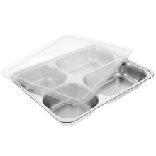 2Pcs Stainless Steel Lunch Divided Plate 4 Compartments Multi-Color