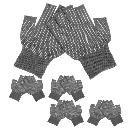 20Pairs Grey Fingerless Work Gloves Polyester PVC Non-Slip Warm Winter 1