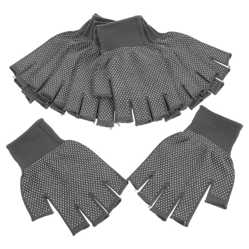 20Pairs Grey Fingerless Work Gloves Polyester PVC Non-Slip Warm Winter 2