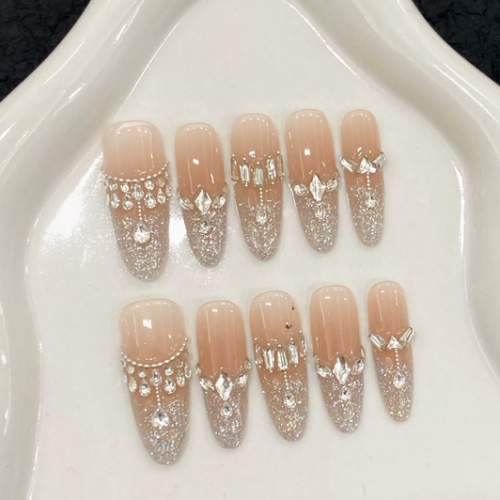 (L) Glitter Rhinestone Almond Press-on Nails