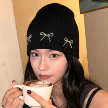 (Black) Vintage Hiphop Beanie with Bow, Lightweight & Warm