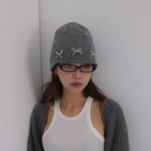 (Gray) Vintage Hiphop Beanie with Bow, Lightweight & Warm