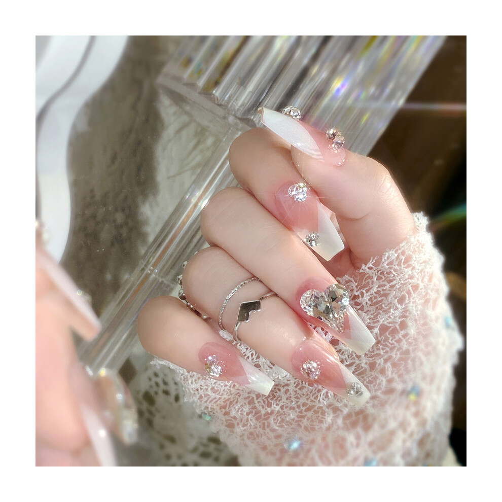 Dachuang Beauty Shiny Rhinestone Heart Coffin Nails For Women