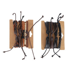 Veelzijdige gevlochten armbandenset van imitatieleer met houten kralen voor mannen en vrouwen. Modieus geweven ontwerp met gekruiste bandjes,