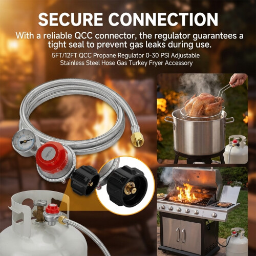 (5FT) 5FT/12FT Adjustable Propane Regulator 0-30 PSI 2