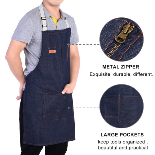 DC26-42V LED Driver Adjustable Denim Apron with Different Size Front Pockets Thick Durable Denim Protection for Creative Professionals Functional & 2