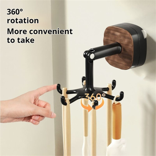 (Walnut Color) Wall Hook Suction Cup Rack for Kitchen Bathroom