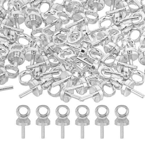 100Pcs Copper Peg Bail Caps Silver for DIY Pendant Necklace Making