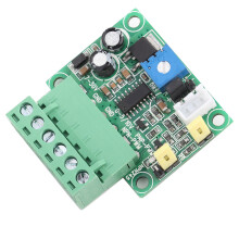 Módulo convertidor de señal digital-analógica PWM a voltaje compatible con placas de control industrial y soporte para relación directa-inversa.