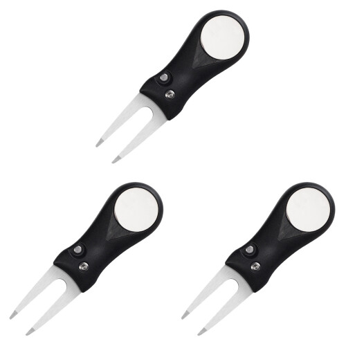 3St Zwart Plastic Handvat Divot Tool Golf Fork Trainer