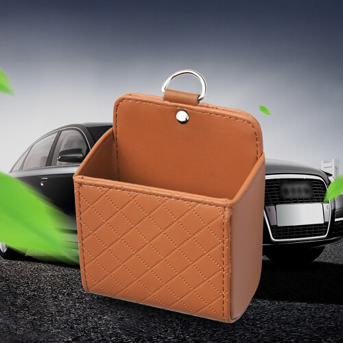 (Brown) Car Vent Hanging Bag for Phone & Keys 2