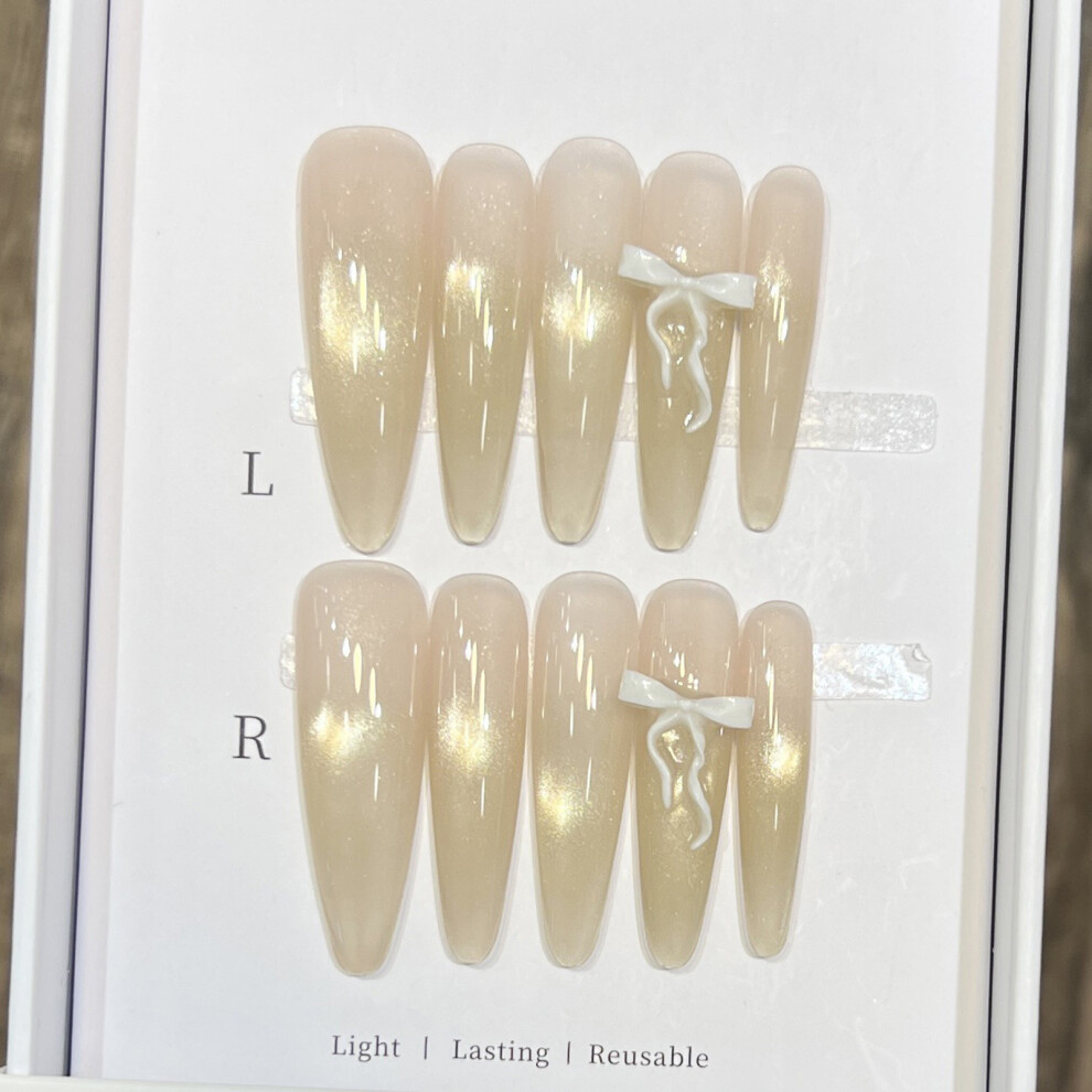 Dachuang Beauty (M) 10Pcs Glitter French False Nails With Bowknot