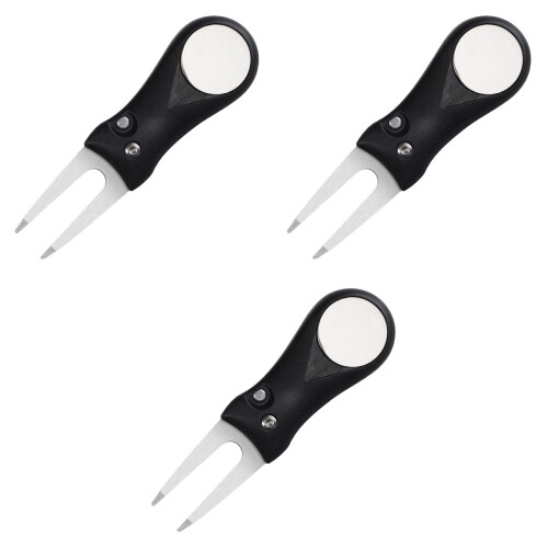 3St Zwart Plastic Handvat Divot Tool Golf Fork Trainer 2