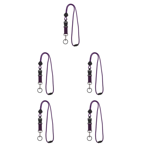 5St Paarse Polyester Lanyards Met Quick-Release En Badgehouder