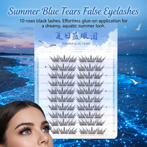 (10 Rows Glue Version) Blue Tears False Eyelashes - Lightweight & Invisible 2