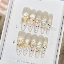 (S) 10 Ongles Faux Chat, Blanc, FĂŞte