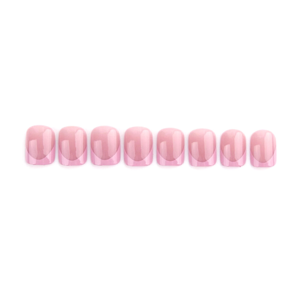 Hue-Grain French Tip Pink Square False Nails - Durable & Comfort