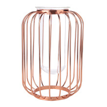 Rose Gold Vase Set With Metal Stand Clear Glass Vase Hydroponic Terrarium Design For Home Office Interior Decor Wedding Table Centerpiece