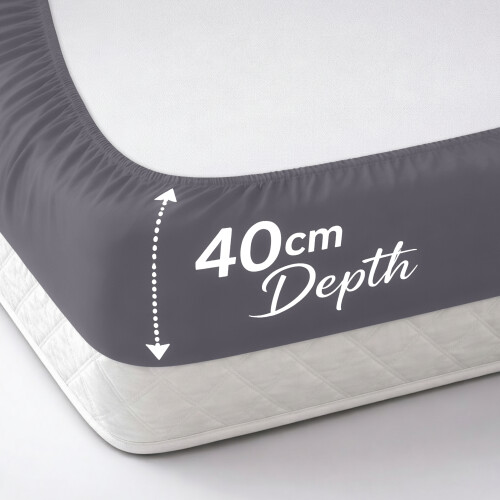 (Double, Grey) 40cm Extra Deep Fitted Bed Sheet- Affordable Budget Friendly Fitted Sheet in all Sizes 1