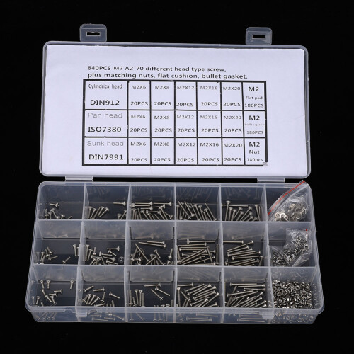 Rust Resistant M2Screws Set, Stainless Steel Hex Socket Head Precision Threads Complete Fastening Assortment With Storage Box For Precision 2
