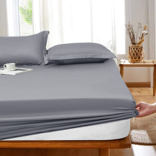 (King, Grey) 40cm Extra Deep Fitted Bed Sheet- Affordable Budget Friendly Fitted Sheet in all Sizes 1