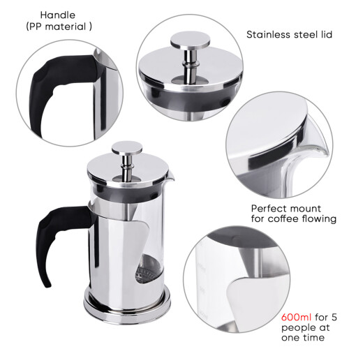 Compact 350ml Coffee Press, Borosilicate & Steel 1
