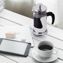 350ml French Press Coffee Pot, Glass & Steel