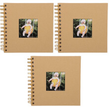 3St Khaki Fotoalbum Met Decoratief Oppervlak En Metalen Ring