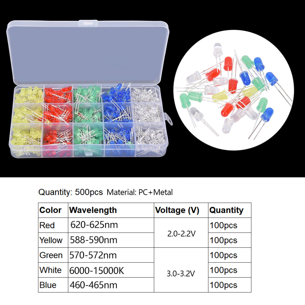 Led Components Assorted Kit 500Pcs 5Mm 5 Colours For Electronics & Diy Projects 3731392609102