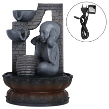 Stress Relief Decor Zen Meditation Fountain Tabletop Water Feature Decorative Resin Sculpture with Rotating Crystal Ball Indoor Fountain with LED