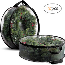 Boîte de rangement résistante pour couronnes de Noël et d'Halloween, avec double fermeture éclair et poignée. Sac transparent en PVC