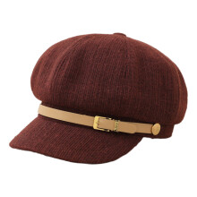 (Wine Red, One Size) Women\'s Belt Buckle Beret - Windproof & Warm