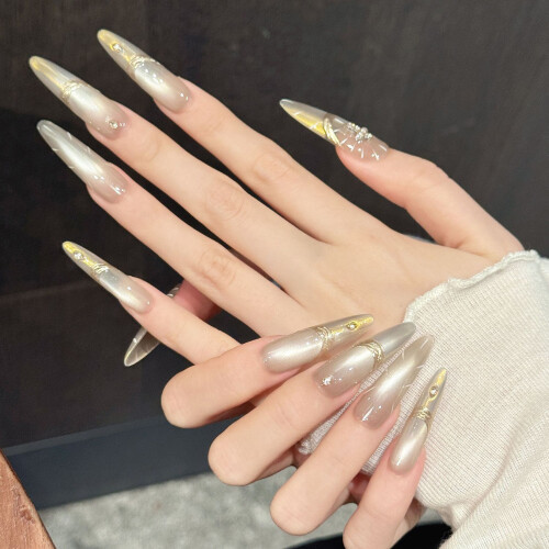 (L) 10PCS Gold Gradient Cross Nails Wedding Party 2