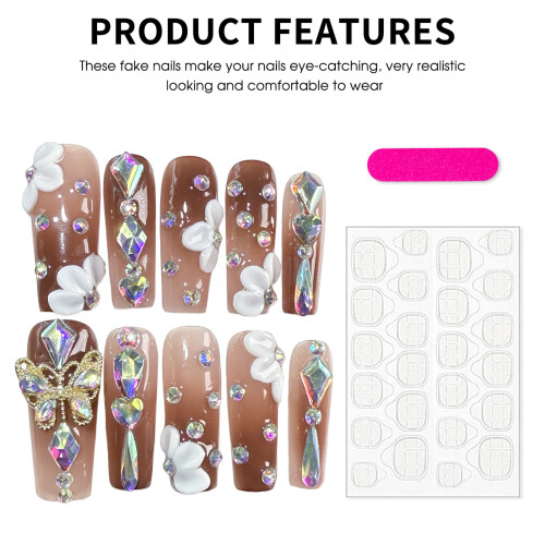 (S) 10 Ongles Faux Strass Dégradé Marron 1