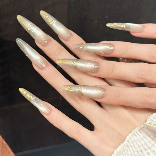 (XS) Gold Gradient Cross Nails 10PCS Wedding/Party 2