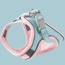 (Pink Blue, M) Reflective Cat Harness & Leash Set, Adjustable