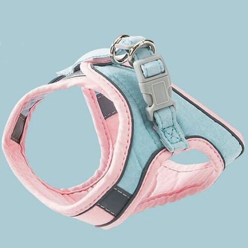 (Pink Blue, M) Reflective Cat Harness & Leash Set, Adjustable